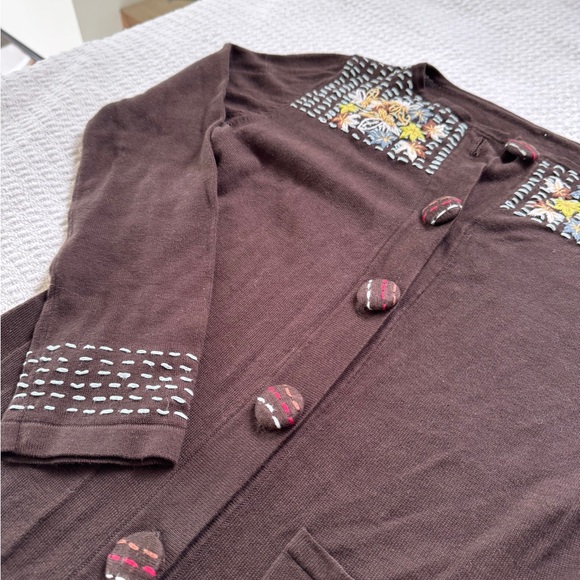 Vintage Brown Floral Embroidered Long line Cardigan xs - Picture 8 of 12